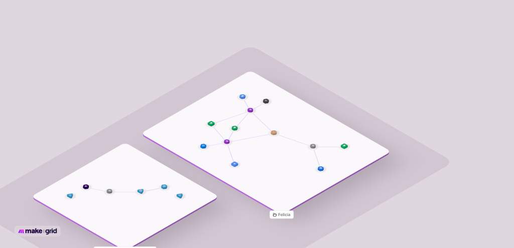 wo Make.com automation scenarios built by a marketing consultant learning workflow automation — showing connected app modules on the Make.com grid interface.